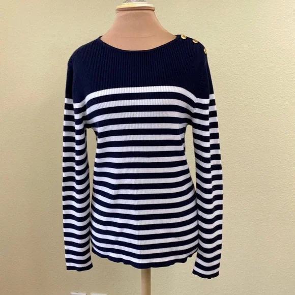 Lauren Ralph Lauren Navy & White Striped Sweater - Picture 1 of 7